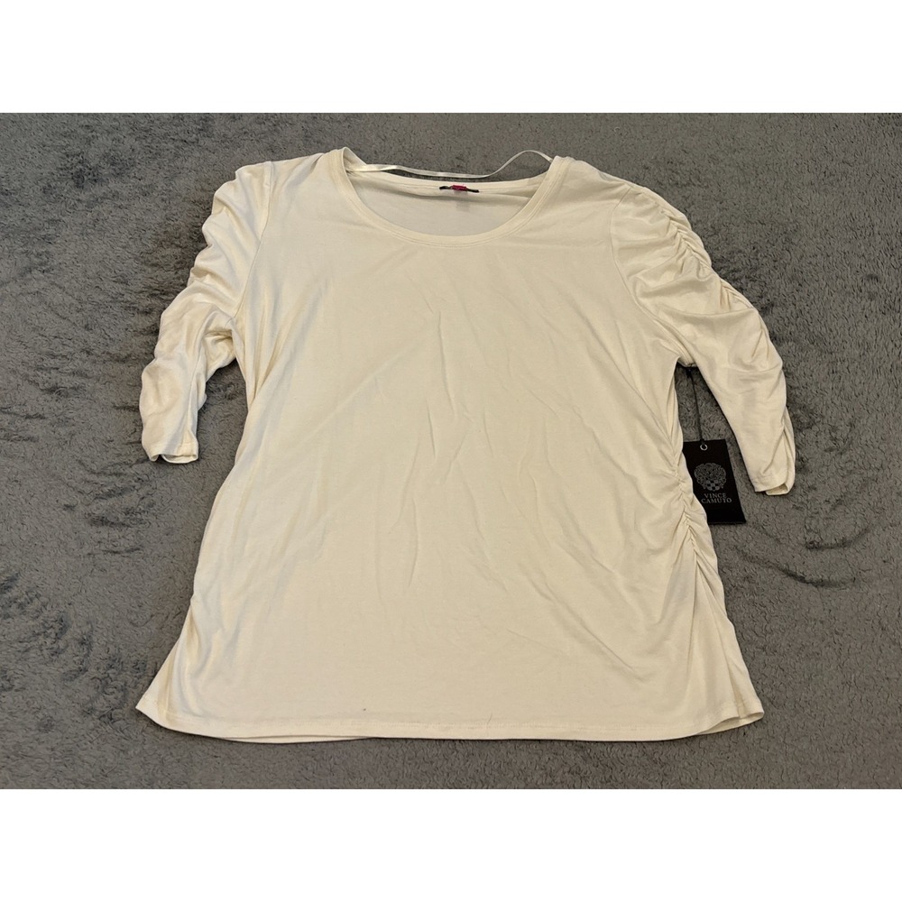 NWT Vince Camuto Womens XL Cream Ruched Long Sleeve Blouse Ivory Top